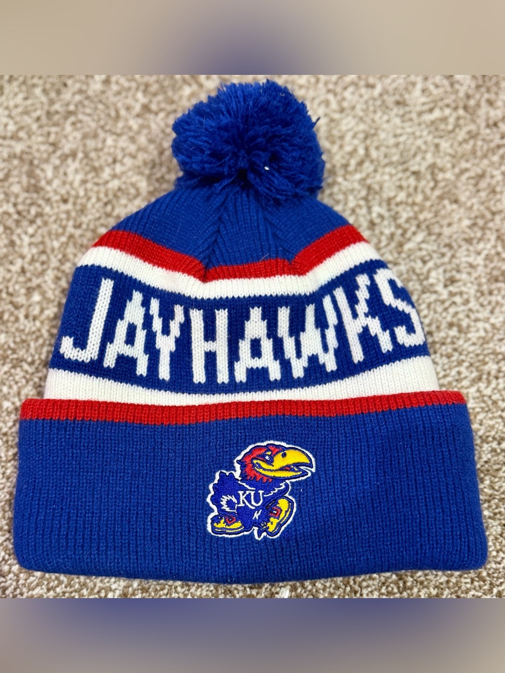 Kansas University Jayhawks Hat Winter Beanie Knitted Cap NCAA, Adult OSFM